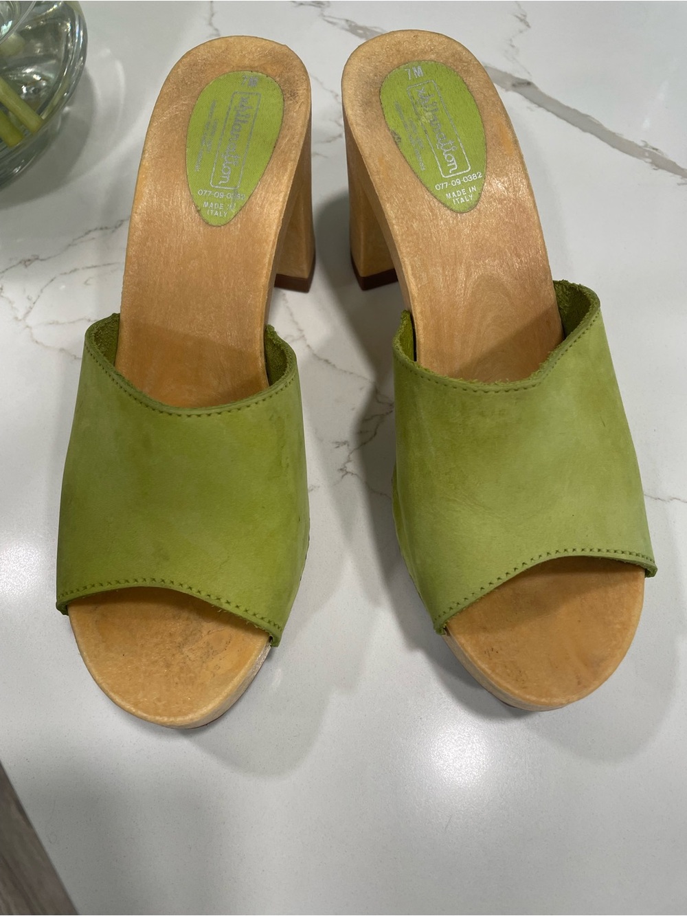 Xhilaration Lime Green Suede Open-Toe Mule Heels